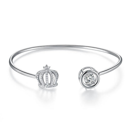 Brazalete de plata de ley con piedra danzante y corona