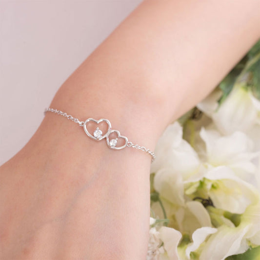 Bracelet double cœur en argent sterling avec zircones cubiques