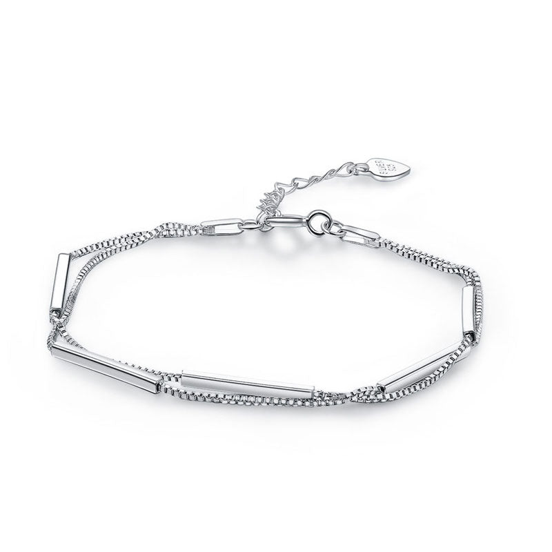 Pulsera de cadena de barras en capas en plata de ley