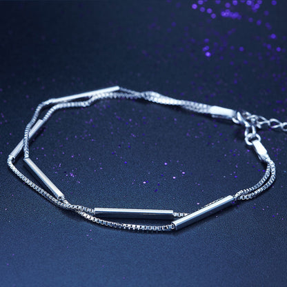 Pulsera de cadena de barras en capas en plata de ley