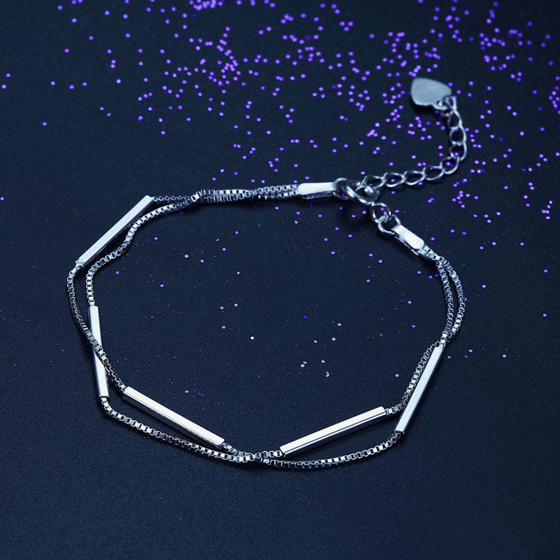 Pulsera de cadena de barras en capas en plata de ley