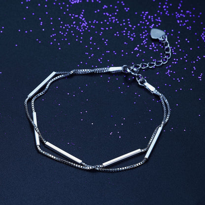 Pulsera de cadena de barras en capas en plata de ley