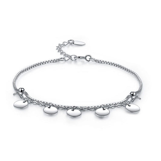 Pulsera de cadena con dijes de círculos colgantes en plata de ley