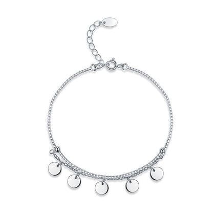 Pulsera de cadena con dijes de círculos colgantes en plata de ley