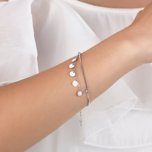 Pulsera de cadena con dijes de círculos colgantes en plata de ley