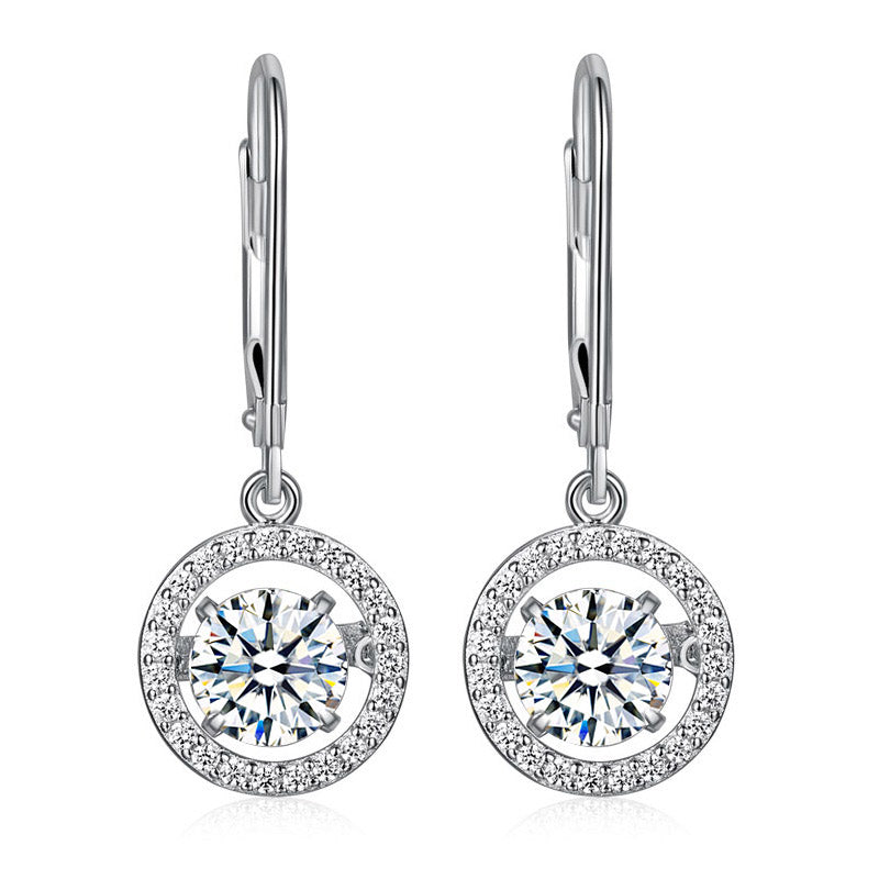 0.8 CT. Round Halo Dancing Stone Halo Drop Earrings
