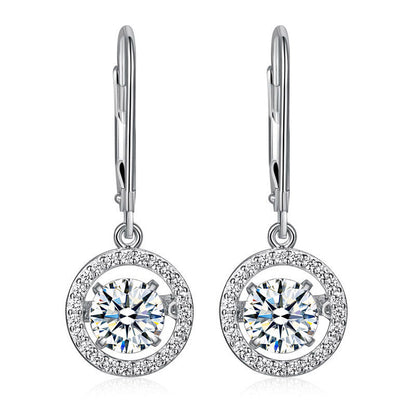 0.8 CT. Round Halo Dancing Stone Halo Drop Earrings