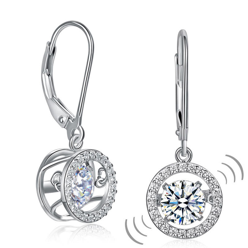 0.8 CT. Round Halo Dancing Stone Halo Drop Earrings