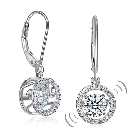 0.8 CT. Round Halo Dancing Stone Halo Drop Earrings