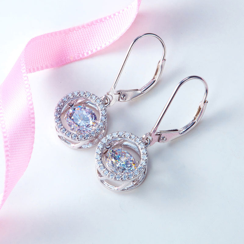 0.8 CT. Round Halo Dancing Stone Halo Drop Earrings