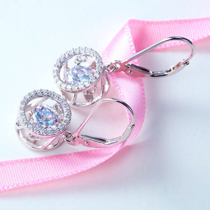 0.8 CT. Round Halo Dancing Stone Halo Drop Earrings