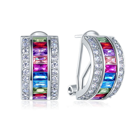Pendientes de medio aro multicolor en plata de ley