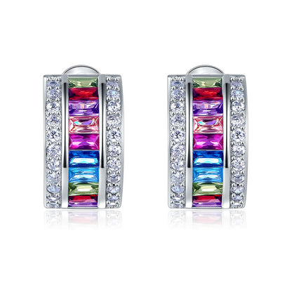 Pendientes de medio aro multicolor en plata de ley