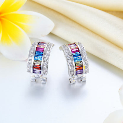 Pendientes de medio aro multicolor en plata de ley