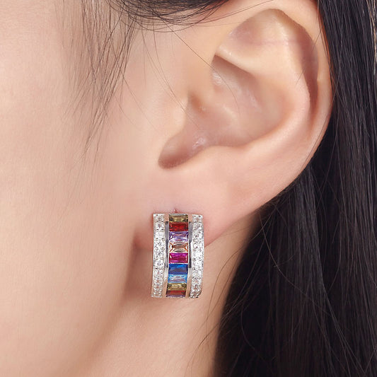 Pendientes de medio aro multicolor en plata de ley