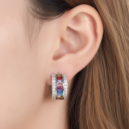 Multi-Color Half Hoop Earrings in Sterling Silver