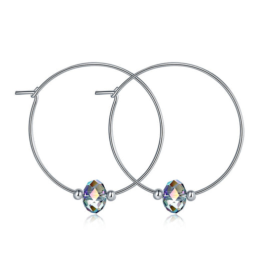 Pendientes de aro de cristal austriaco AB en plata de ley