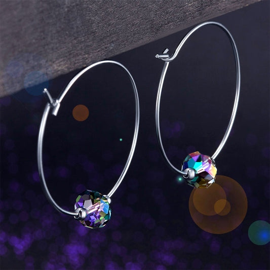Pendientes de aro de cristal austriaco AB en plata de ley