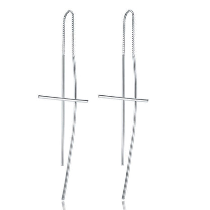 Pendientes largos con forma de cruz en plata de ley