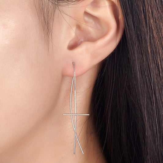 Boucles d'oreilles longues en forme de croix en argent sterling