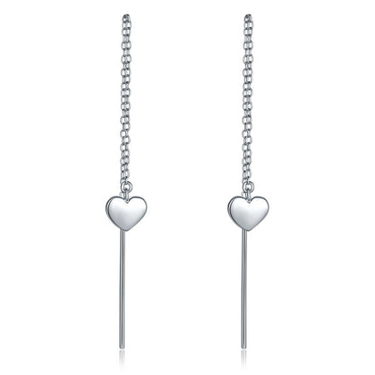 Boucles d'oreilles pendantes longues en forme de cœur en argent sterling