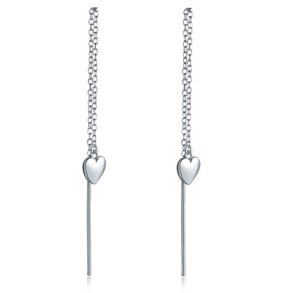 Boucles d'oreilles pendantes longues en forme de cœur en argent sterling