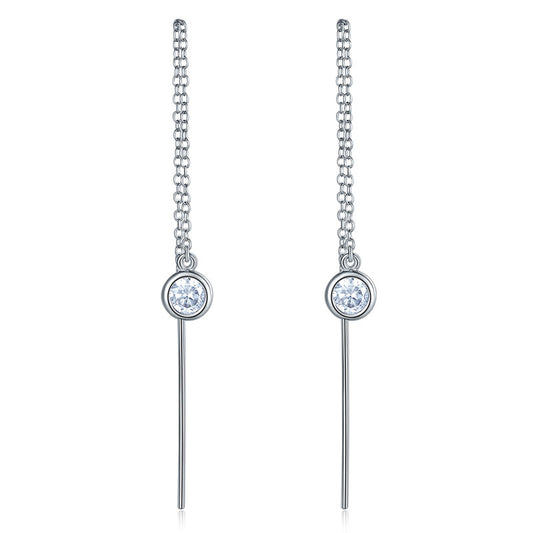 Pendientes largos con bisel en plata de ley