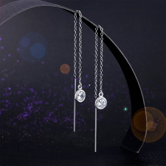 Pendientes largos con bisel en plata de ley