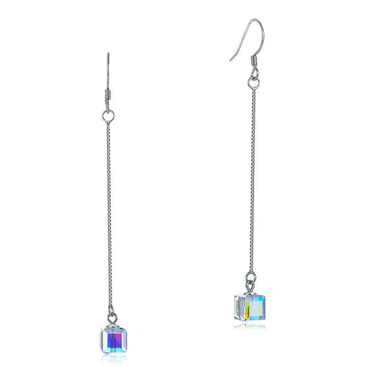 Pendientes largos de cristal austriaco AB en plata de ley