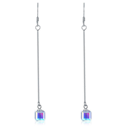 Boucles d'oreilles longues pendantes en argent sterling et cristal autrichien AB
