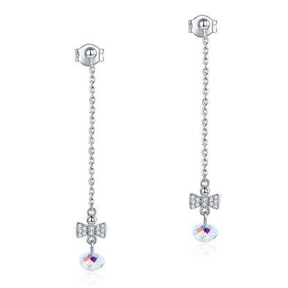 Pendientes colgantes con lazo de cristal austriaco AB en plata de ley