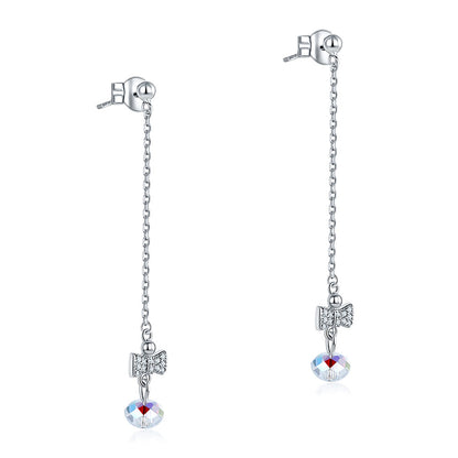 Pendientes colgantes con lazo de cristal austriaco AB en plata de ley