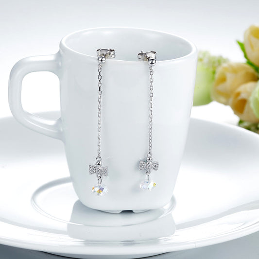 Pendientes colgantes con lazo de cristal austriaco AB en plata de ley