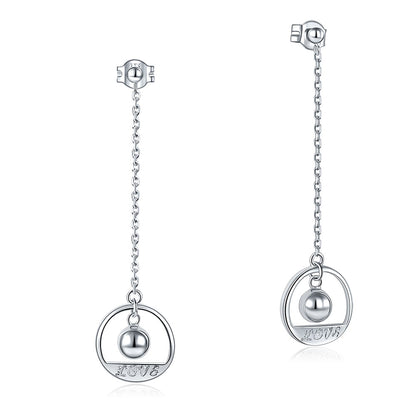 "LOVE" Long Drop Earrings in Sterling Silver