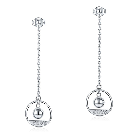 "LOVE" Long Drop Earrings in Sterling Silver