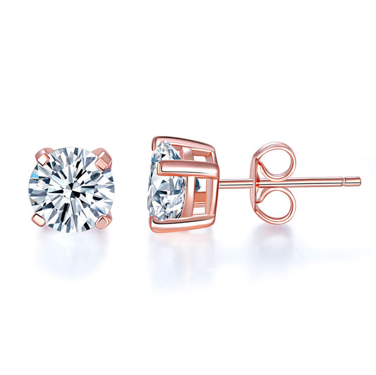 1 CT. Round Simulated Diamond Stud Earrings in Rose Gold Plated Sterling Silver