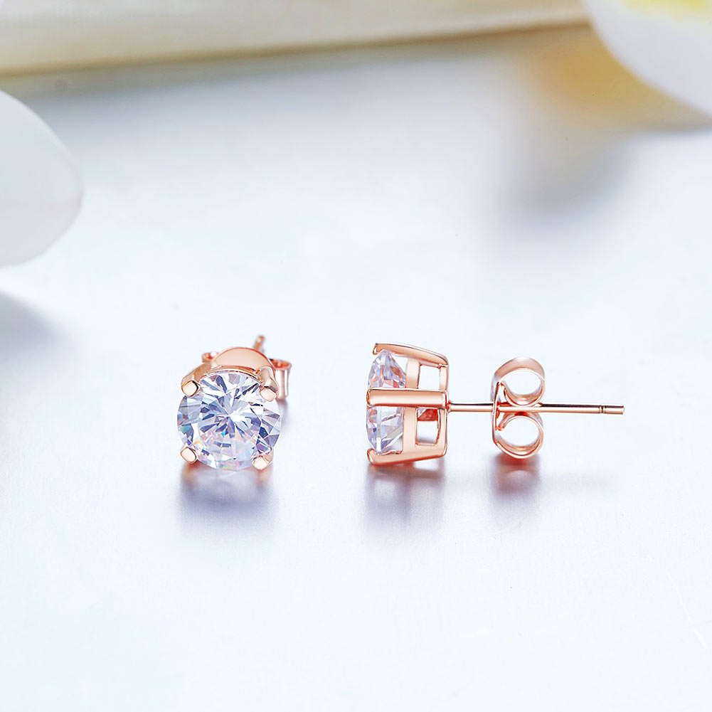 1 CT. Round Simulated Diamond Stud Earrings in Rose Gold Plated Sterling Silver