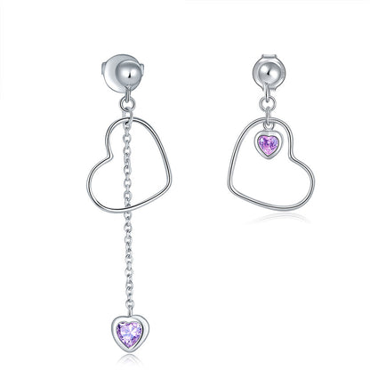 Pendientes colgantes de diamantes simulados rosas con corte de corazón en plata de ley