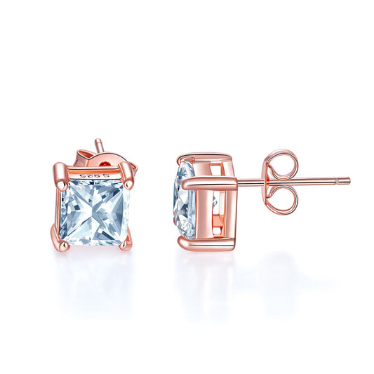 1 CT. Princess Cut Simulated Diamond Stud Earrings in Rose Gold Plated Sterling Silver
