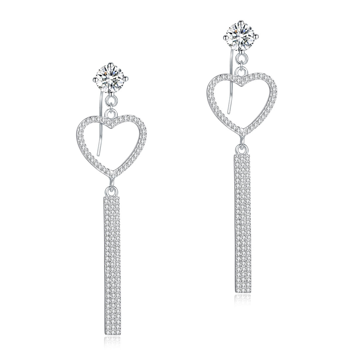 Pendientes colgantes de diamantes simulados con forma de corazón en plata de ley 