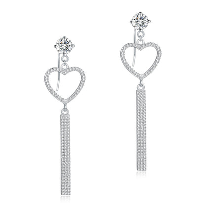 Pendientes colgantes de diamantes simulados con forma de corazón en plata de ley 
