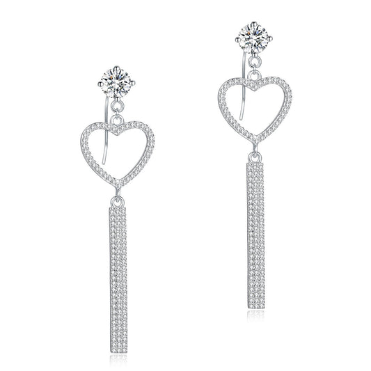 Pendientes colgantes de diamantes simulados con forma de corazón en plata de ley 