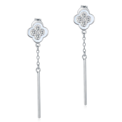Pendientes colgantes de diamantes simulados con forma de flor en plata de ley