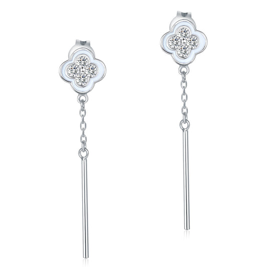 Pendientes colgantes de diamantes simulados con forma de flor en plata de ley