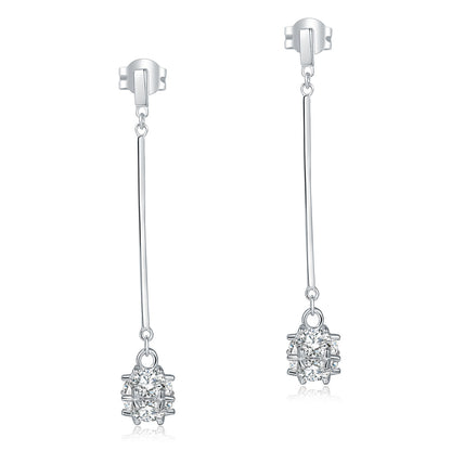 Pendientes largos de plata de ley con diamantes simulados en forma de cubo