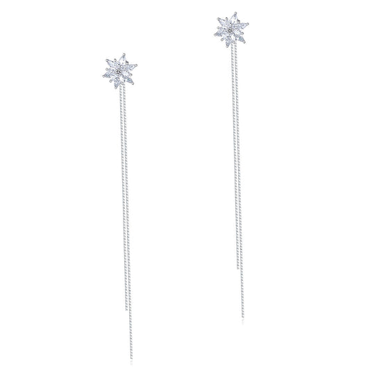 Boucles d'oreilles longues pendantes en argent sterling avec diamants synthétiques 