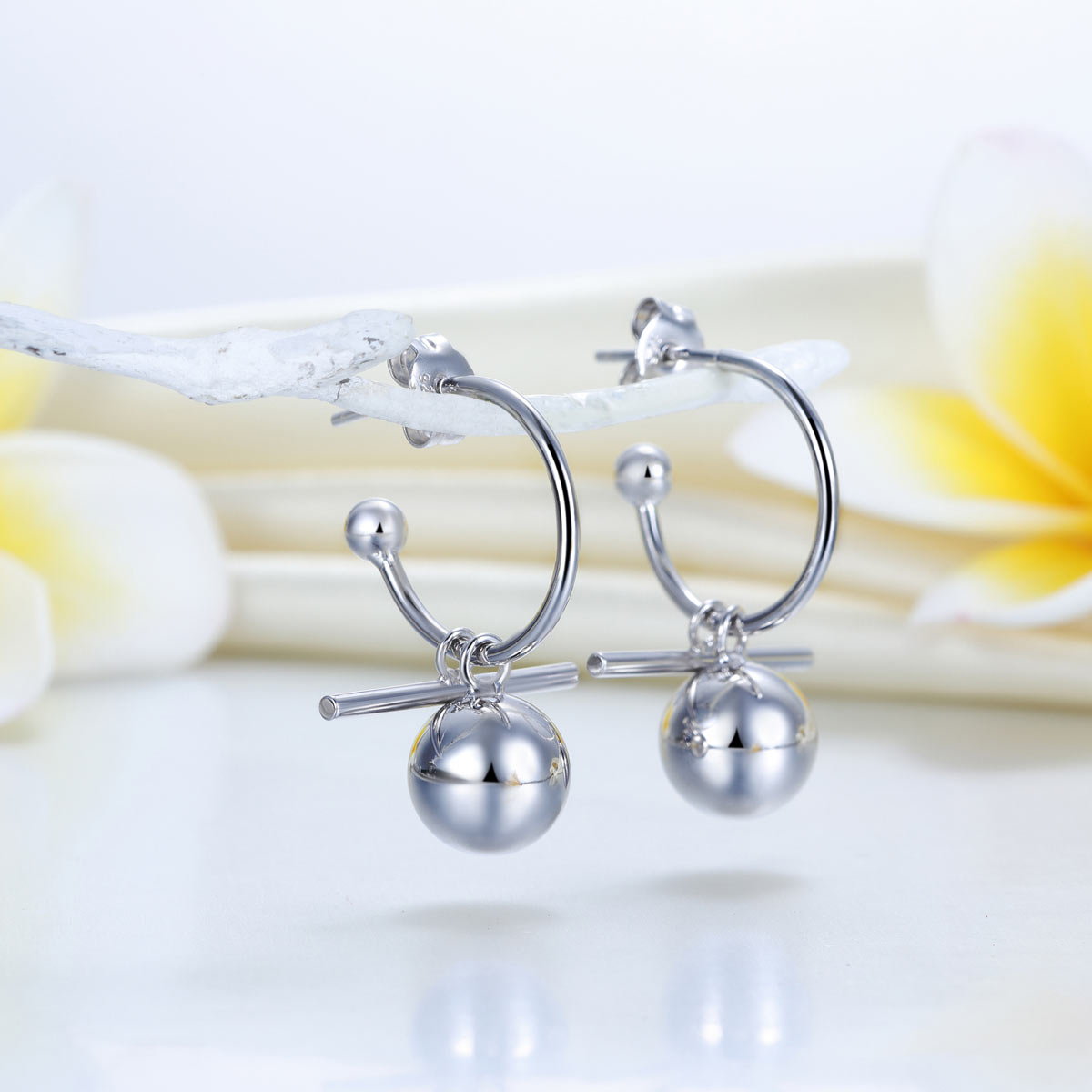 Dangle Balls Hoop Earrings in Sterling Silver