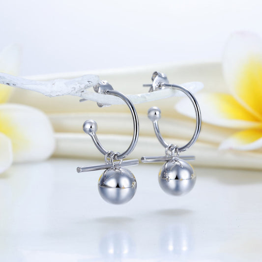 Dangle Balls Hoop Earrings in Sterling Silver