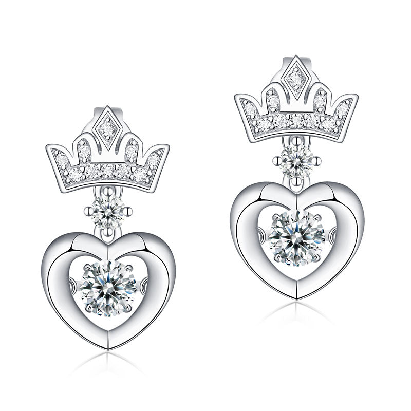Boucles d'oreilles pendantes en forme de couronne de cœur et de pierre dansante