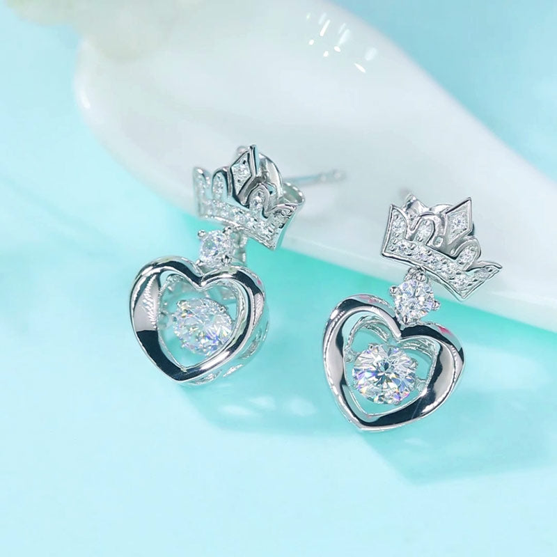 Boucles d'oreilles pendantes en forme de couronne de cœur et de pierre dansante
